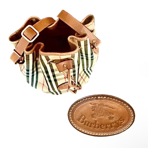 BURBERRYS Vintage Haymarket Check Drawstring Bucket Bag Authentic - Picture 3 of 5